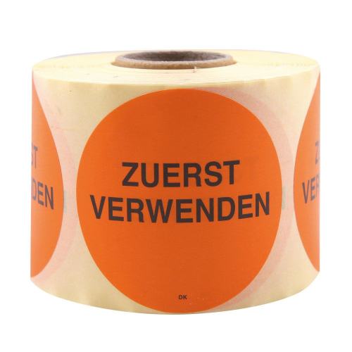 Etikett "ZUERST VERWENDEN" selbstklebend auf der Rolle